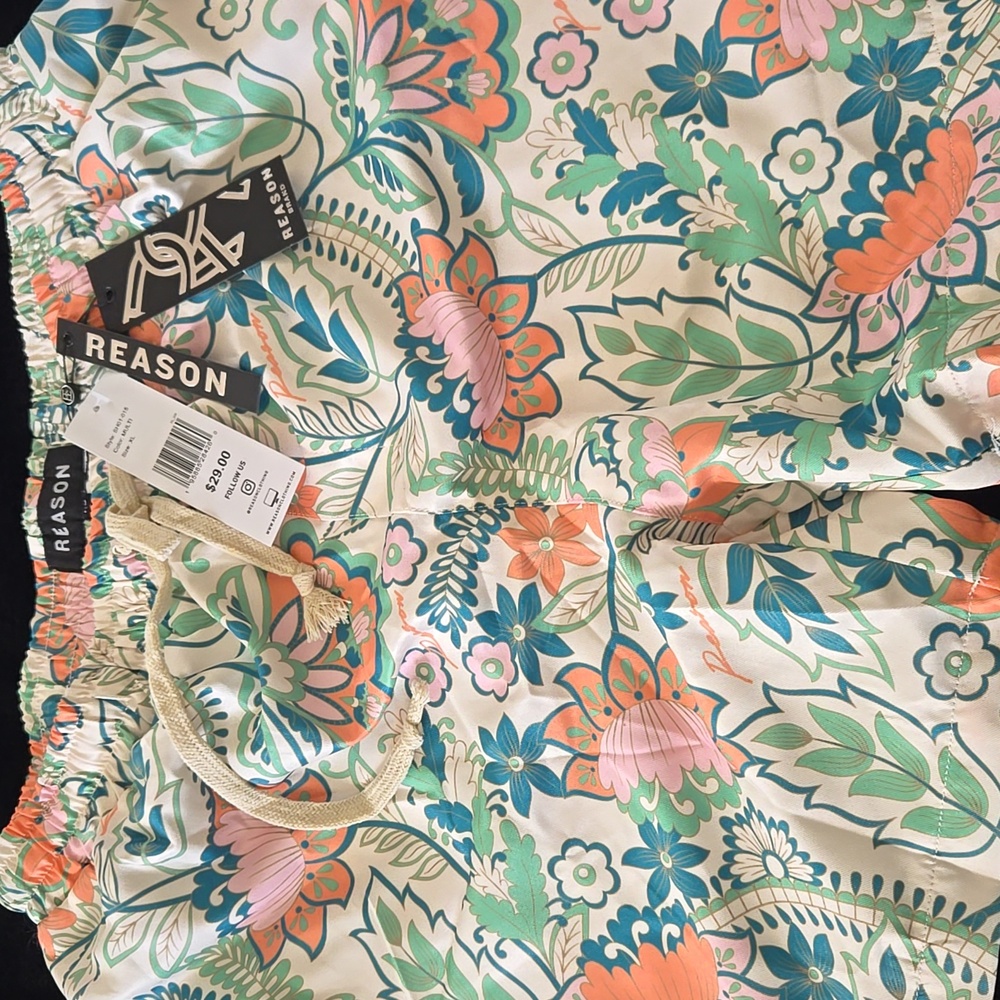 REASON Men's Floral Swimming Trunks - Green and Orange